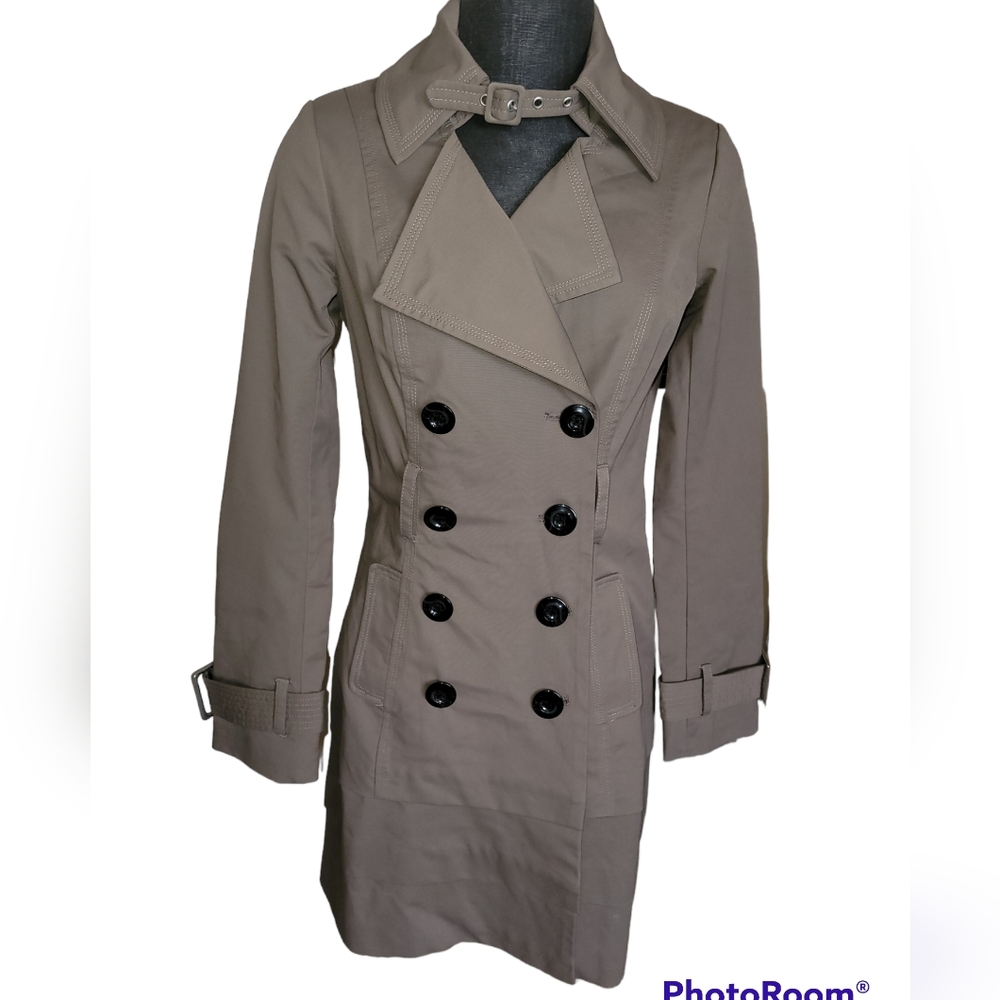 Blanc Noir Button and Buckle Taupe Trench Coat sz S